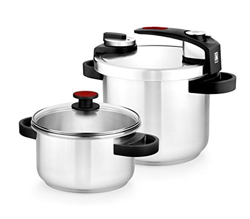 BRA Tekna - Set de ollas a presión rápida, 4 y 7 litros de fácil uso, acero inoxidable 18/10, incluye tapa cristal, apta para todo tipo de cocinas, incluido inducción