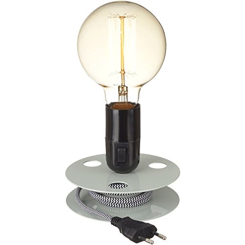 Lámpara de mesa lámpara de mesa retro cine película Bobina Diseño Textil Cable Incluye la bombilla – Gris