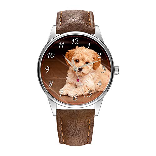Reloj de hombre de cuarzo marrón Cortex para hombres famoso reloj de pulsera de cuarzo para regalo de negocios, mezcla de broches malteses para muñecas de bebé o maltipoo cachorros