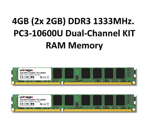 4 GB (2 x 2 GB) Dual Channel Kit DDR3 1333 MHz PC3 – 10600U 240pin 2RX8 PC Memoria Memory Trabajo