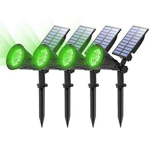 (4 Unidades )T-SUN Foco Solar, Impermeable Luces Solares Exterior, Luz de Jardín, 2 Modos de Iluminación Opcionales, ángulo de 180° Ajustable, Luz de Proyecto Solar para Entrada, Camino.(Verde)