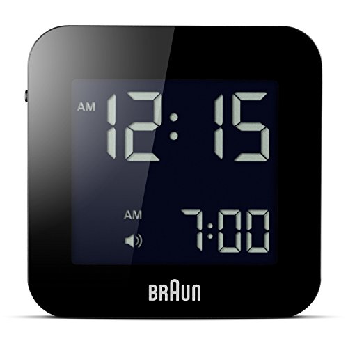 Braun BNC-008-BK Reloj despertador digital de viaje, pantalla LCD de fácil lectura, función snooze, luz de fondo. pantalla de 12 / 24 horas, color Negro