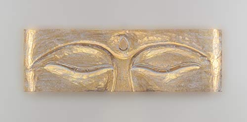 Rococo Panel de Pared Ojos de Buda de Madera en Pan de Oro de 80x25cm