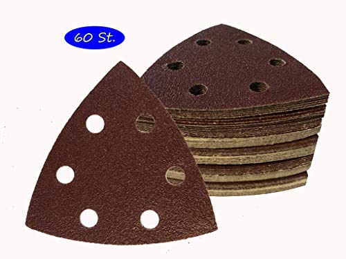 SBS - Juego de 60 triángulos de lija para lijadora Delta (93 x 93 x 93 mm, grano 10 x 40/60/80/120/180/240, 6 orificios)