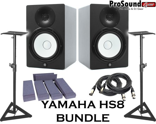 Yamaha HS8 - Par de monitores de estudio con cables XLR para monitor de aislamiento y soportes para altavoces
