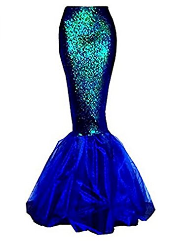 Binwwe Traje de Sirena Mujer Adulta Lencería Cosplay de Halloween Vestido Lentejuelas Falda Larga Cola de pez Falda Larga (Azul, S)