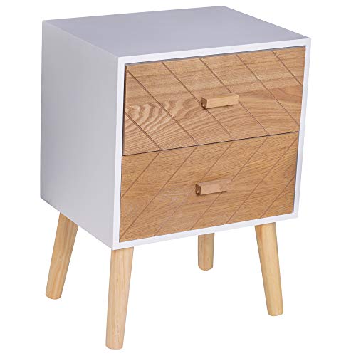 HOMCOM Mesita de Noche Madera con 2 Cajones Comoda Rústica Cajonera Mesilla Mueble para Dormitorio Armario Almacenamiento 40x30x55.5cm