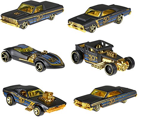 Hot Wheels New 1:64 50th Anniversary Black & Gold Collection - Bone Shaker, Twin Mill, Rodger Dodger, Dodge Dart, Impala & Ford Ranchero Set of 6pcs Diecast Model Car by Hotwheels