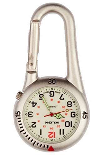 Reloj de bolsillo color plata brillante con mosquetón ideal para médicos, enfermeros, paramédicos, chefs