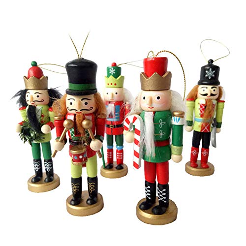 Sarplle Christmas Nutcracker Figurine Set de 5 Figuras de Madera en Miniatura Tradicionales Adorno de Navidad Handpuppet Friend Colgante