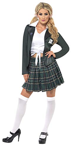 Smiffys-34167M Traje Escolar de Chica de Bachiller, con Camisa, Falda, Chaqueta y Corbata de PE, Color Gris, M - EU Tamaño 40-42 (Smiffy'S 34167M)