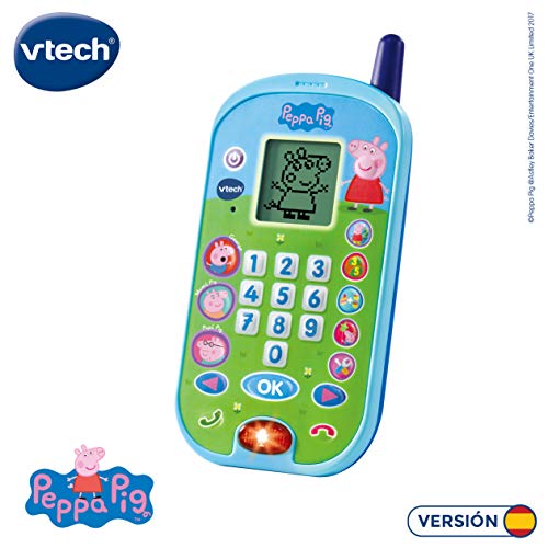 VTech - El teléfono de Peppa Pig, Móvil electrónico interactivo que simula una conversación telefónica, Voces de todos los personajes de la familia, actividades y animaciones (3480-523122)