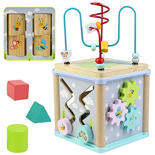 Juguetes Montessori Bebes Educativos de Madera Laberinto Cubo de Actividades 5 EN 1 Laberinto Regalo para Bebés Niños 3 4 5+ Años