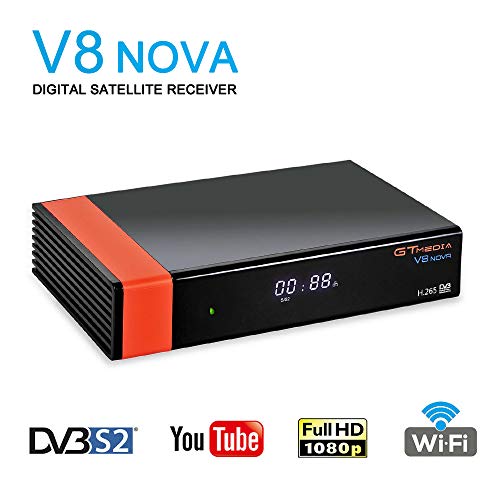 GT Media V8 Nova DVB-S2 Decodificador del Receptor de Satélite con Wi-Fi / HEVC H.265 / TV SCART / 1080p Full HD / Ethernet / FTA ,Soporte Web TV Youtube Ccam PVR Newcam PowerVu Dre Biss Clave