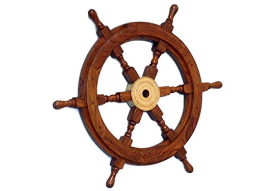 Nautical Brass Boat Rueda Classic Boat Design Wheel, wood, brown, 45,72 cm