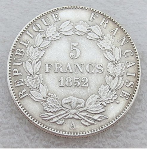 Recuerdos a medida Rara Antiguo Antiguo Francés Antiguo 1852 Año A Louis Napoleón Bonaparte 5 Francs Gran moneda de color plata