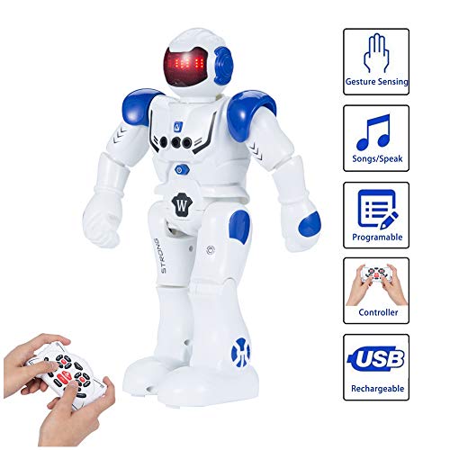 SUNNOW Robot Juguete Programación Inteligente Gestos Control Robots Recargable Multifuncionales Robot de Radiocontrol, Juguete Ideal para Niños (Azul)