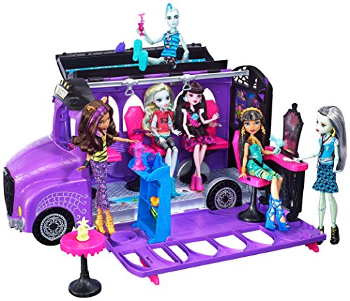 Monster High Mattel FCV63 - Juego de Juguetes autobús y salón móvil - Estación de pedicura Piscina - Muñeca de Moda