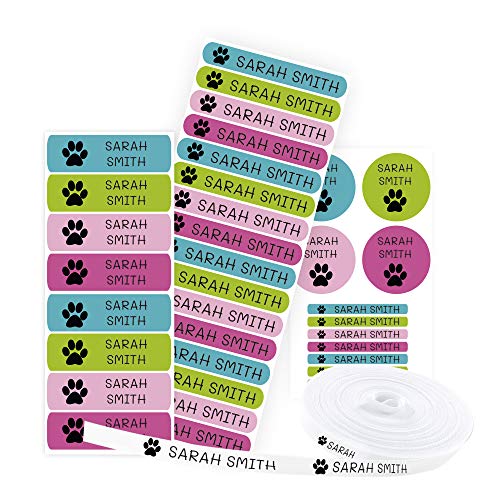 Pack 155 etiquetas personalizadas para marcar ropa y objetos. 100 Etiquetas de tela termoadhesiva + 55 etiquetas adhesivas de vinilo. (Color 9)