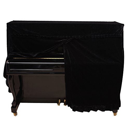 Dilwe Cubierta de Piano Vertical, Colorfast Pleuche Full Piano A Prueba de Polvo Cubierta Decorada(Negro)