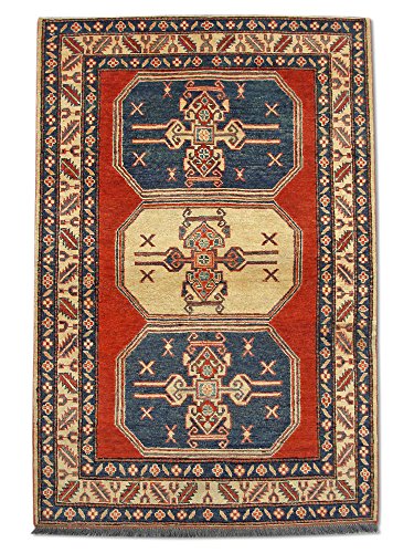 Pak Persian Rugs Hecho a Mano Tradicional Afghan Kazak – Alfombra, Lana, óxido, 114 x 175 cm, 3 '9 "x 5' 9" (ft)