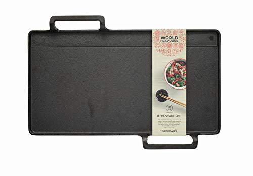 KitchenCraft World of Flavours Teppanyaki - Parrilla (hierro fundido, 42,5 x 29 x 4,5 cm), color negro