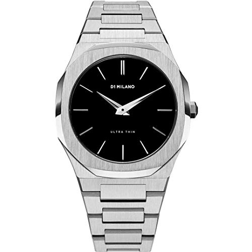 Reloj D1 Milano Unisex AUTB01, movimiento de cuarzo, acero, ultrafino, plata y negro