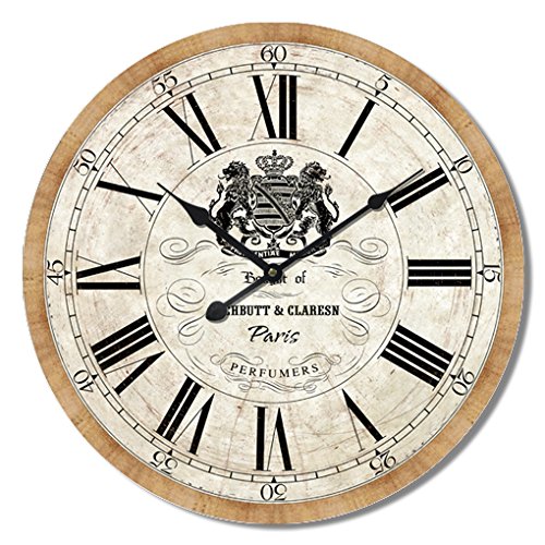 Alice's Collection – Reloj de Pared Redondo Grande de Madera Vintage Época MDF – Reloj Estilo Shabby Chic Válido para Salón Comedor Cocina y Dormitorio | Diámetro 60cm