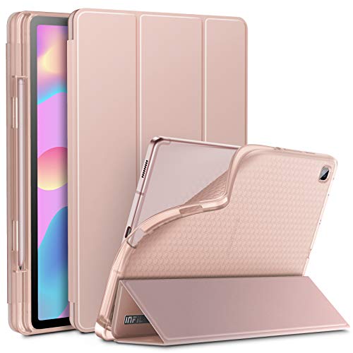 INFILAND Funda para Galaxy Tab S6 Lite con S Pen Holder, Delgada Translúcido Back TPU Case Cascara con Auto Reposo/Activación Función para Samsung Galaxy Tab S6 Lite 10.5 P610/P615,Rosa Dorado