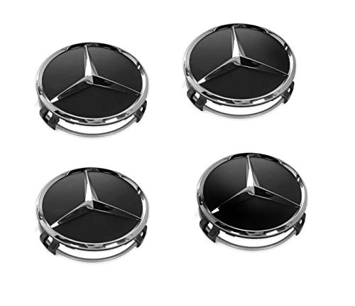 4 tapacubos para ruedas de Mercedes Benz, 75 mm, negros, de reemplazo, 66470200