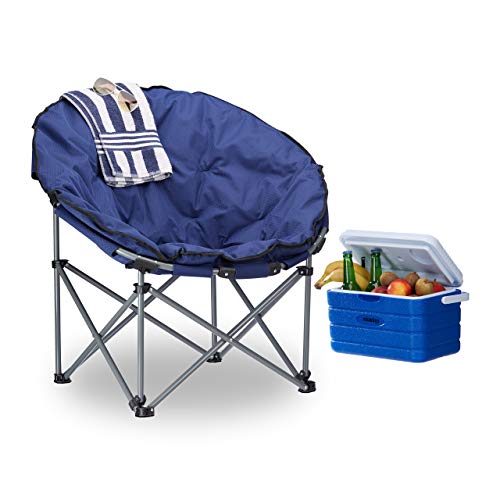 Relaxdays Silla Camping Plegable XXL Moon Chair con Bolsa de Transporte, Azul Oscuro
