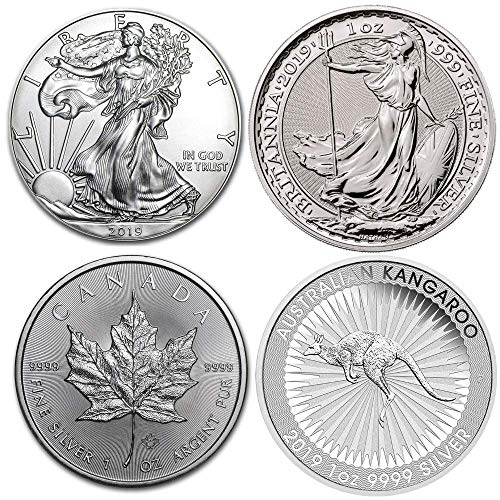 Set de 4 monedas de plata (4 onzas): American Silver Eagle, Britannia, Maple Leaf, Kangorooo (2020))