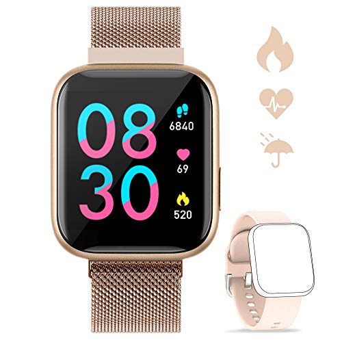 WWDOLL Smartwatch, Reloj Inteligente IP67 con Monitor Rítmo Cardíaco Sueño Podómetro Notificaciones, Reloj Deportivo 1.4 Inch Pantalla Táctil Completa Hombre Mujer para iOS y Android (Dorado)