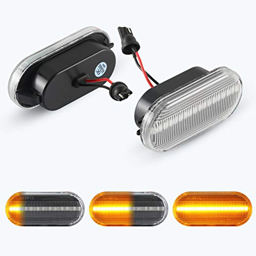 [1 par] OZ-LAMPE LED luces de giro marcadoras laterales (Parpadeo dinámico), luces indicadoras de dirección para F-o-r-d Fiesta Focus MK2 C-Max Fusion Galaxy (Transparente)