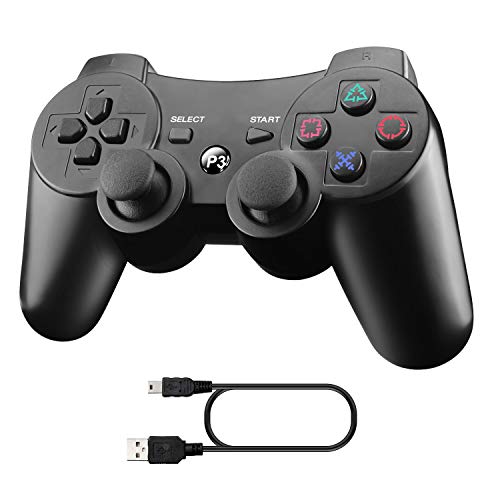 Molyhood Controlador inalámbrico para PS3, Bluetooth Mando para Playstation 3, Juego Gamepad Joystick con Doble-Vibración Controller de 6 ejes