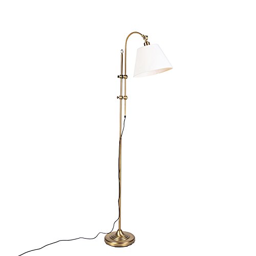 QAZQA Clásico/Antiguo Lámpara de pie clásica bronce con pantalla blanca - ASHLEY Metálica/Textil Otros Adecuado para LED Max. 1 x 60 Watt