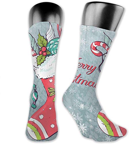 JIMSTRES Men & Women Classics Crew Socks Christmas Socks with Gifts Thick Warm Cotton Crew Winter Socks Personalized Gift Socks Grey Socks