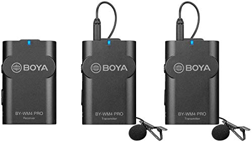 BOYA by-WM4 Pro K2 Sistema de micrófono inalámbrico 2.4G con Estuche rígido Compatible con cámara DSLR Videocámara Teléfono Inteligente PC Tableta Sonido Grabación de Audio Entrevista