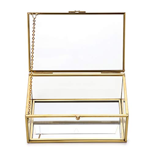 Sumnacon Joyero rectangular con tapa de cristal, diseño vintage dorado, organizador para joyería, anillos y pulseras, decoración para casa (pequeño)