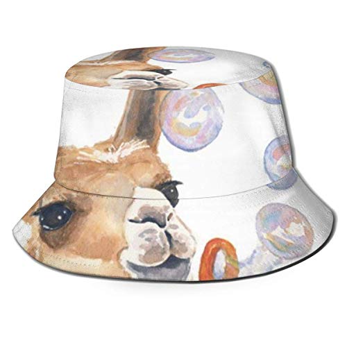 Wild One Sombrero de Pescador Unisex para Adultos Acuarela Llama Alpaca Blow Bubbles Bucket Hat