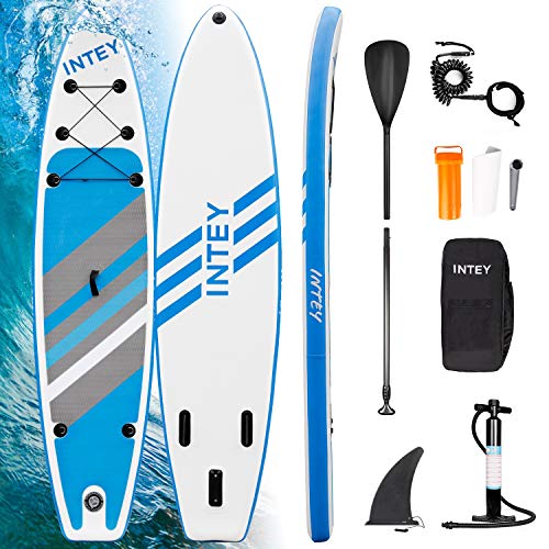 INTEY Tabla Paddle Surf Hinchable 320×76×15cm, Sup Paddle Remo Ajustable, Tabla Stand Up Paddle Board, Bomba de Doble, Seguridad