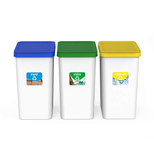 USE Family papeleras Recycle- Cubos de Basura de Reciclaje Cocina 28L Fabricado con Material reciclable. Pack de 3.