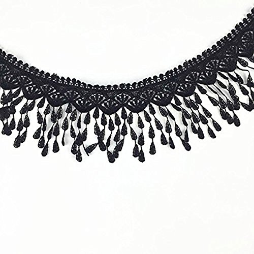 ULTNICE - Cinta de encaje con borlas de encaje, color negro, para costura bordada, 2,74 metros