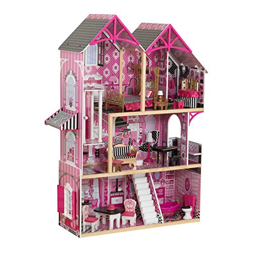 KidKraft 65944 Casa de muñecas de madera Bella para muñecas de 30 cm con 16 accesorios incluidos y 3 niveles de juego