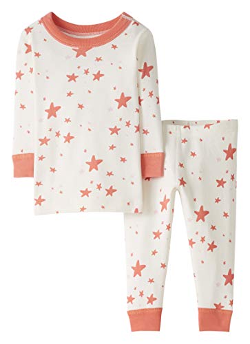 Moon and Back de Hanna Andersson - Conjunto de pijama de 2 piezas de manga larga, hecho de algodón orgánico y con estampado de estrellas para bebé, Coral Star, 12-18 messes (72-77 CM)