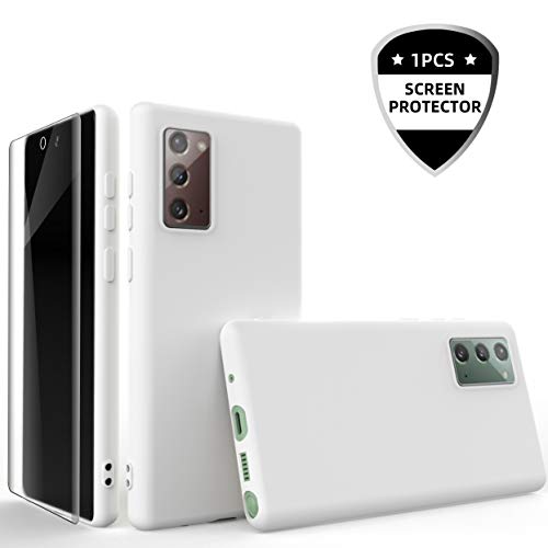 KingShark Funda Silicone Case para Samsung Galaxy Note 20 Ultra + [ 1* Protector de Pantalla Flexible],Protección de Cuerpo Completo, Carcasa de Silicona Líquida Suave Antichoque Bumper - (Blanco)
