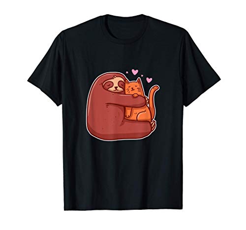 Perezoso kawaii y gatito regalo de amor animal Camiseta