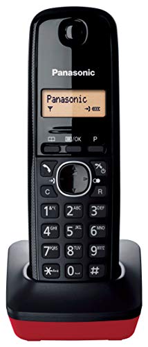 Panasonic KX-TG1611 - Teléfono fijo inalámbrico (LCD, identificador de llamadas, agenda de 50 números, tecla de navegación, alarma, reloj) Negro/Rojo, Tamaño Único