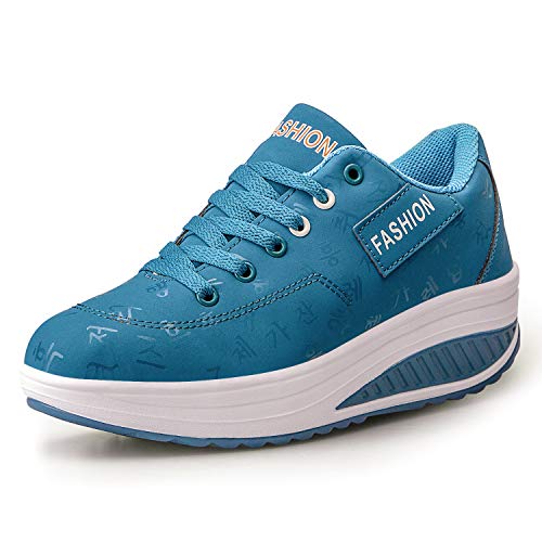 Mujer Adelgazar Zapatos Sneakers para Caminar Zapatillas Aptitud Cuña Plataforma Zapatos（38,Azul