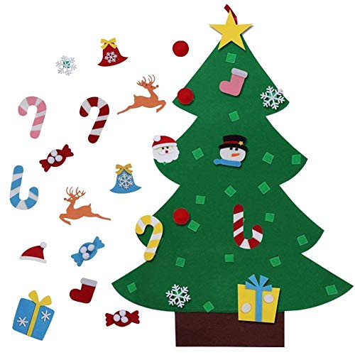 Shanke DIY Árbol de Navidad Artificial de Fieltro con Adornos 26 pcs para Niños Desmontables año Pared de Puerta Decoración Colgante de Navidad